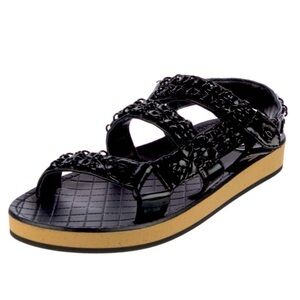 CHANEL Lambskin Chain Black on Black Quilted Dad Velcro Sandals